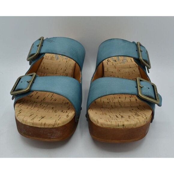 Kork Ease Women Size 10 Saffron Turquoise Full Grain Leather Slide Sandals Shoes - Picture 7 of 12